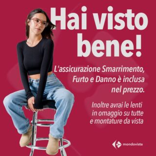 👀 Se lo vedi, ci credi!

👉🏻 Solo su Mondovista.shop trovi le migliori offerte in circolazione, tra cui: 

✔️ Assicurazione per Smarrimento, furto e danno dal valore di 100€ sempre inclusa.
✔️ Montature delle migliori marche scontate fino al 70% e Lenti da vista Omaggio. 

🤩 In più, puoi pagare alla consegna o in tre comode rate senza interessi 

Cosa aspetti? Concediti un regalo di inizio anno 🎁

#mondovista #regali #mondovistashop #occhialidavista #promo #lenti