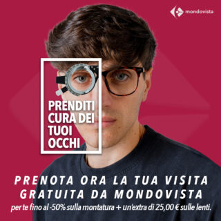 👀 Aguzza la vista: scopri tutti i vantaggi di una nostra visita gratuita 

🎁 In più, acquistando un paio di occhiali su Mondovista.shop, avrai: 

✔️Assicurazione per Smarrimento, furto e danno dal valore di 100€ sempre inclusa.
✔️Montature delle migliori marche scontate fino al 70% e Lenti da vista Omaggio.
✔️ Pagamento alla consegna o in 3 rate senza interessi. 

😎 Non restare fermo, approfitta subito delle nostre imperdibili offerte 

#mondovista #mondovistashop #occhialidavista #visitaoculistica